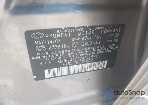 2007 Hyundai Azera Limited/Se из США, поврежденный, VIN KMHFC46F77A241574